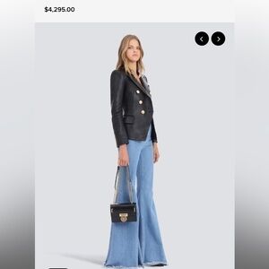 Double-breasted leather blazer